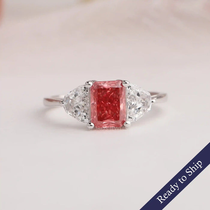 [1.20 Carat Pink Radiant Cut Three Stone Engagement Ring]-[Ouros Jewels]