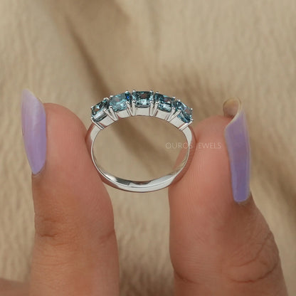 5 Stone Blue Cushion Diamond Ring