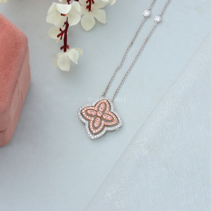 Floral Style Round Cut Diamond Halo Pendant Necklaces