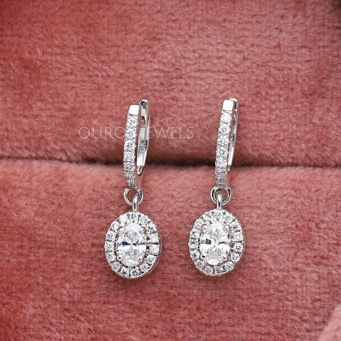[Oval and Halo of Round Diamond Earrings]-[Ouros Jewels]