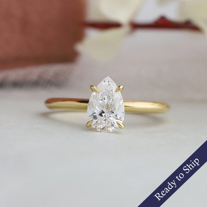 Yellow Gold Pear Cut Solitaire Engagement Ring