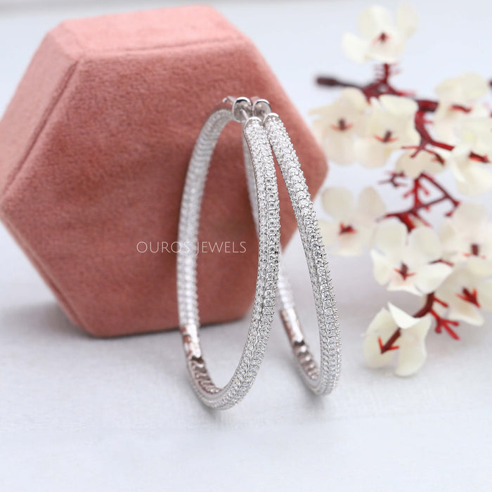 [Pave Setting Style Round Hoop Earring] [Ouros Jewels]