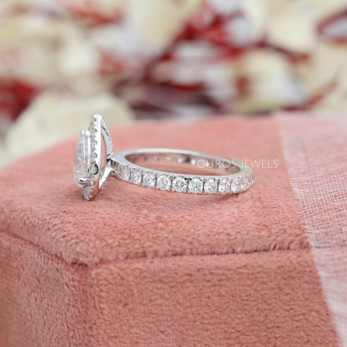 [Small Round Accent Stones With Pear Diamond Halo Engagement Ring]