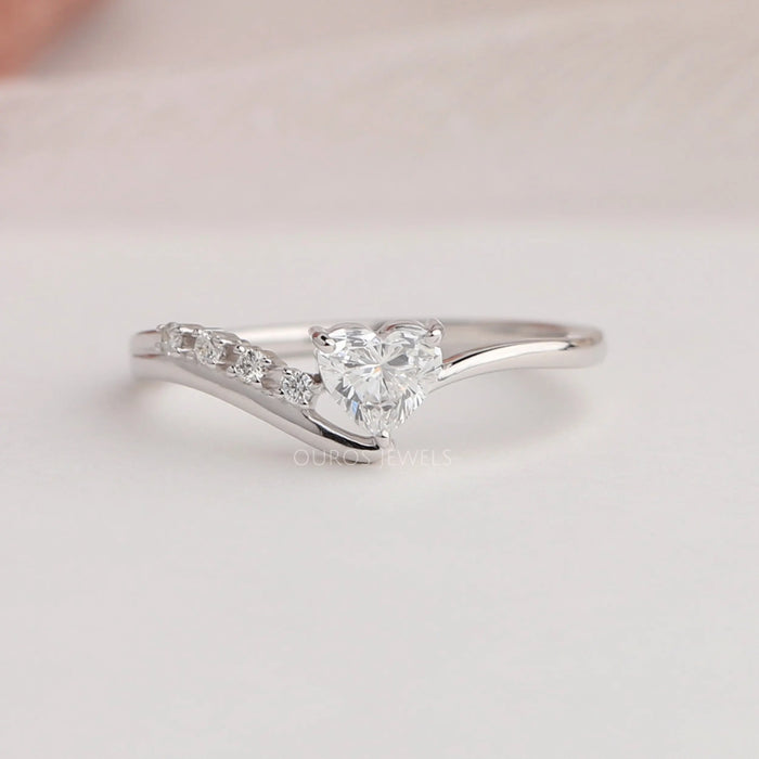 Heart Cut Accent Lab Grown Diamond Ring In White Gold