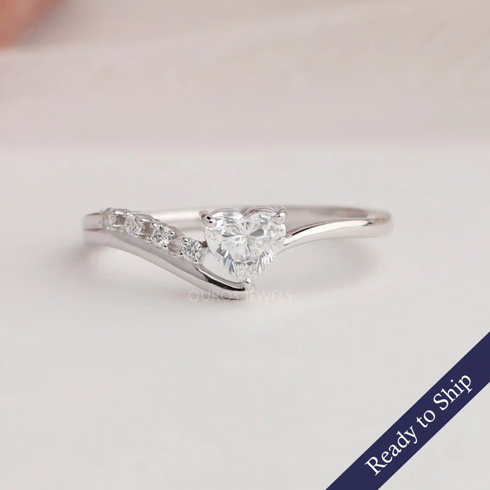 Heart Cut Lab Grown Diamond Engagement Ring In 14k White Gold