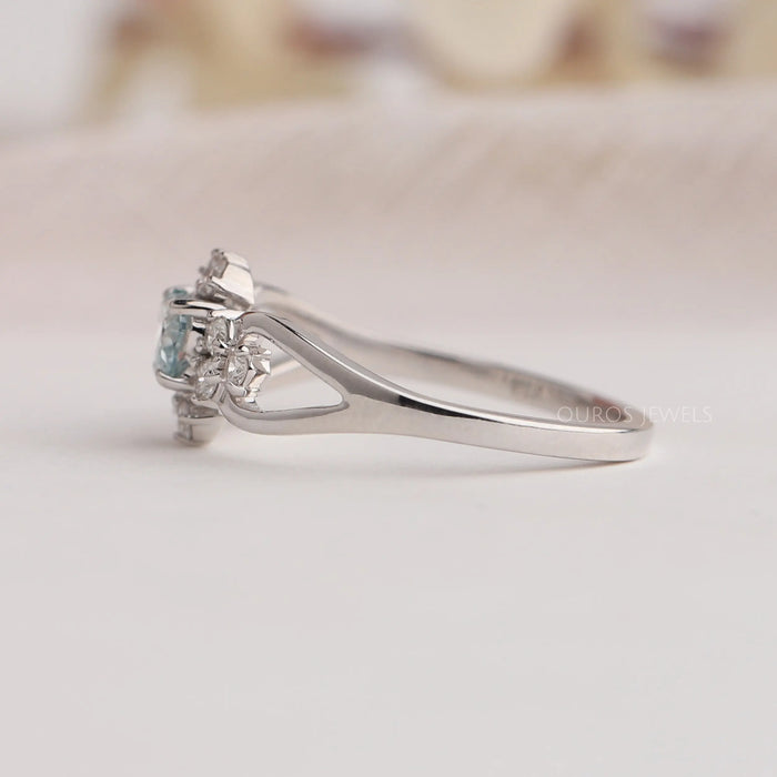 Side view of heart shaped diamond ring set in split shank, a perfect gift for your lovable partner.