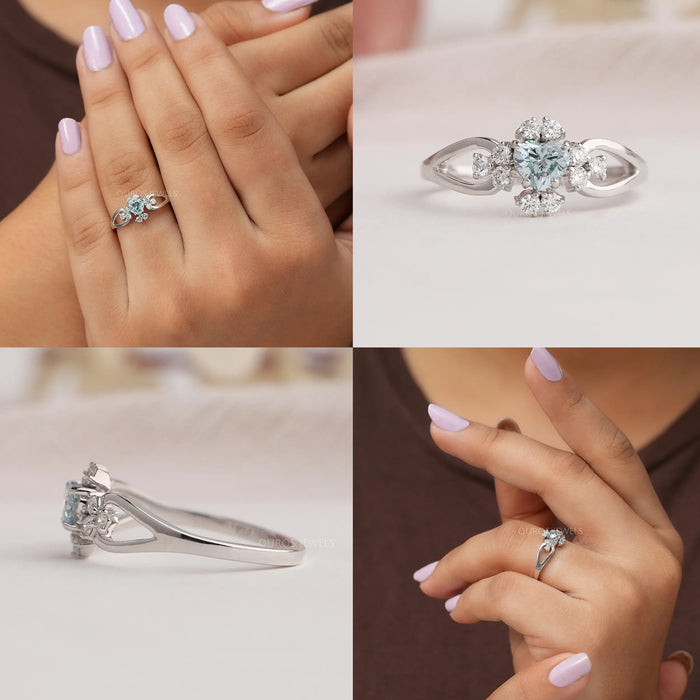 All angles ring view of heart shaped diamond ring.