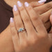 In finger front view of heart shaped white gold ring create glamourous look, this ring crafted in VS clarity.