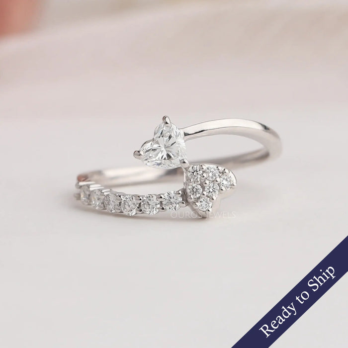Heart cut lab grown diamond bypass set dainty wedding ring in 14k white gold