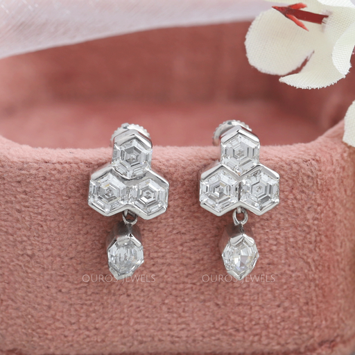 [Dazzling Appearance Of Hexagon And Step Cut Oval Diamond Women's Earrings]-[Ouros Jewels]