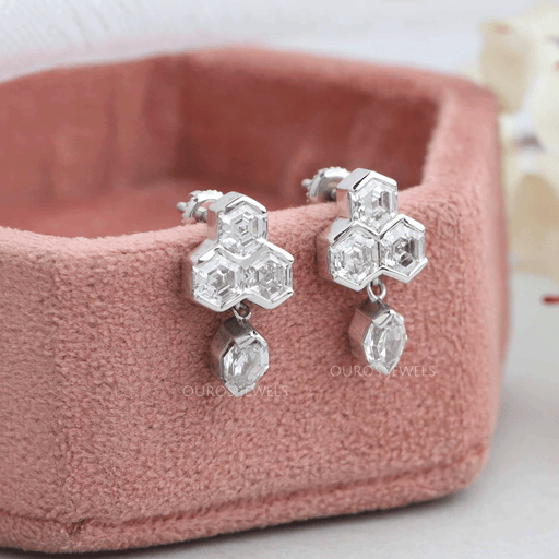 [Hexagon And Step Cut Oval Diamond Women's Earrings For Your Loved One]-[Ouros Jewels]