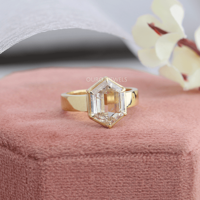 [Sparkling Hexagon Cut Salt & Pepper Solitaire Ring Best Anniversary Gift]-[Ouros Jewels]