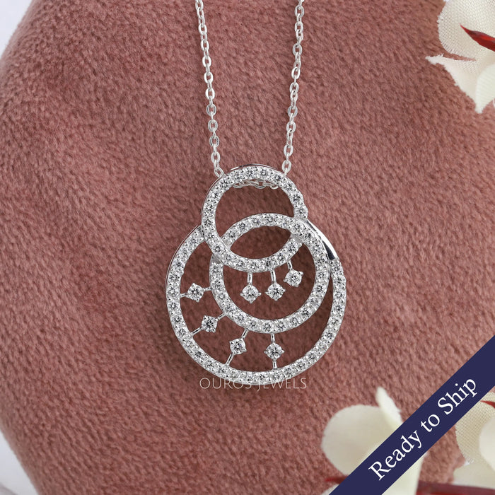Front view of Circle Pendant With Diamonds in 14k white gold.