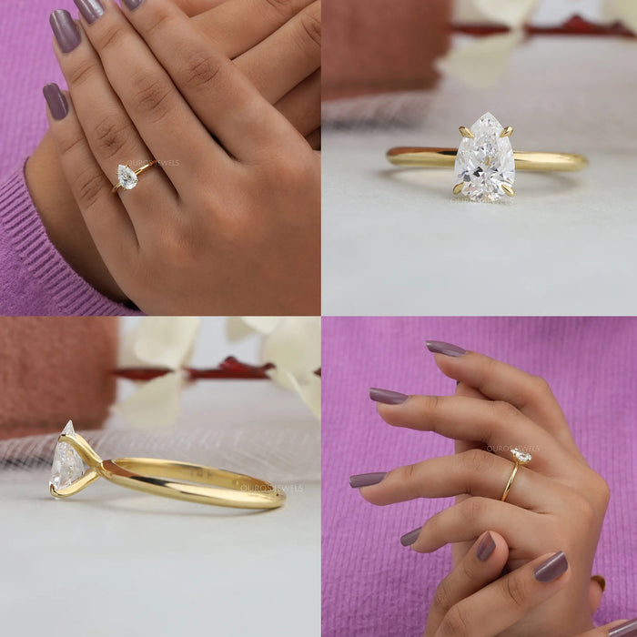 [PEar Shaped Yellow Gold Engagement Ring]-[Ouros Jewels]