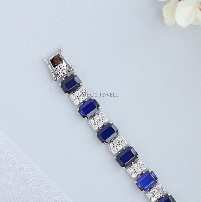 Women's Blue Sapphire Radiant Diamond Bracelet