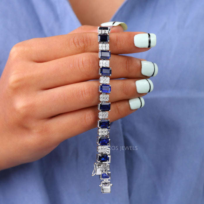 Women's Blue Sapphire Radiant Diamond Bracelet