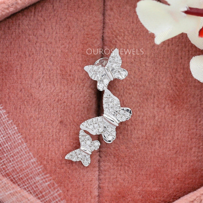 [Front View of Butterfly Cut Lab Diamond Earrings]-[Ouros Jewels]