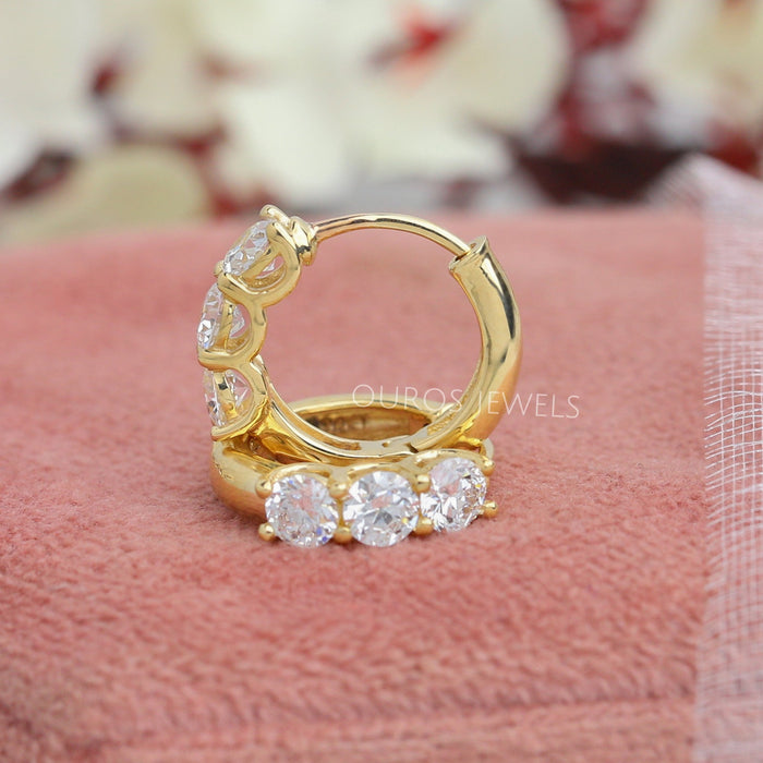 [Lab Diamond Hoop Earrings In Yellow Gold]-[Ouros Jewels]