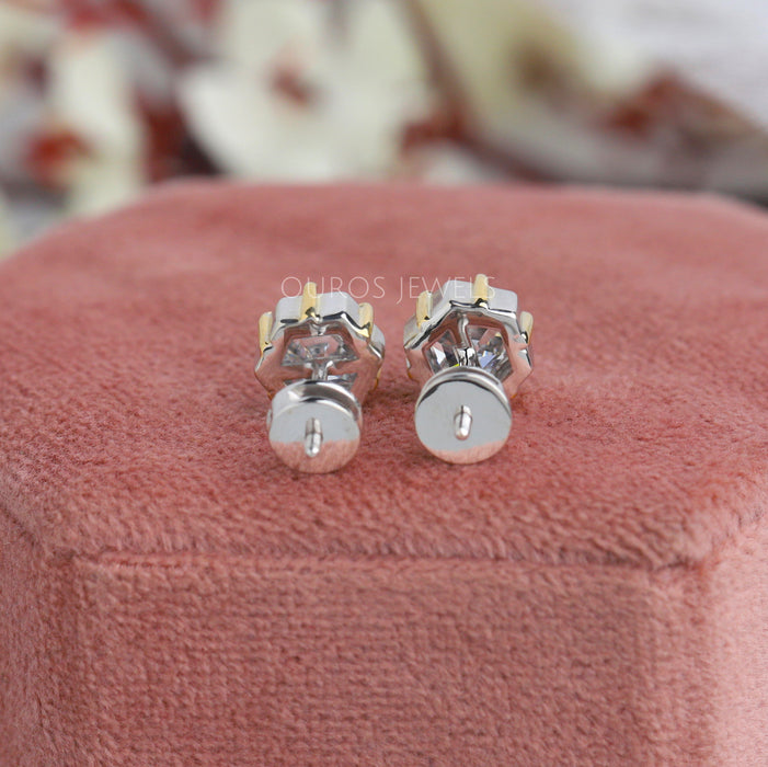 [Hexagon Cut Stud Diamond Earrings With Platinum Metal]-[Ouros Jewels]