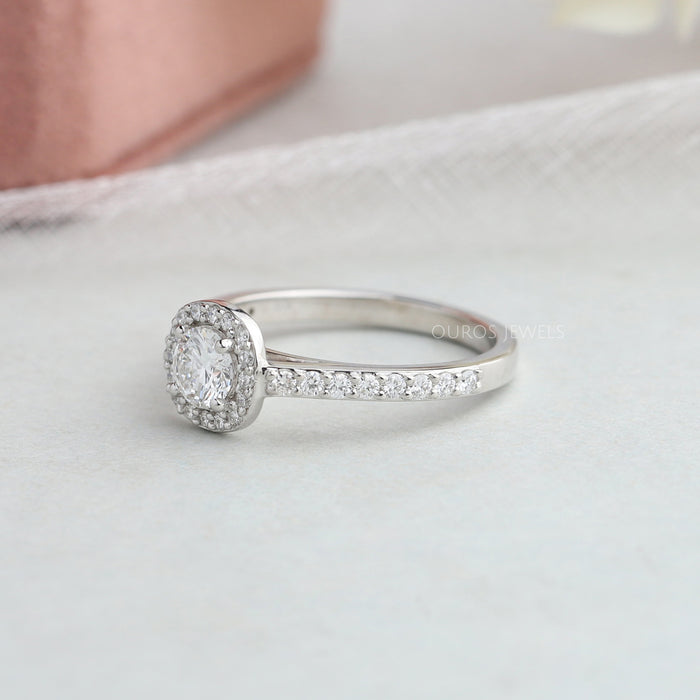 Round Cut Halo With Solitaire Accent Diamond Ring