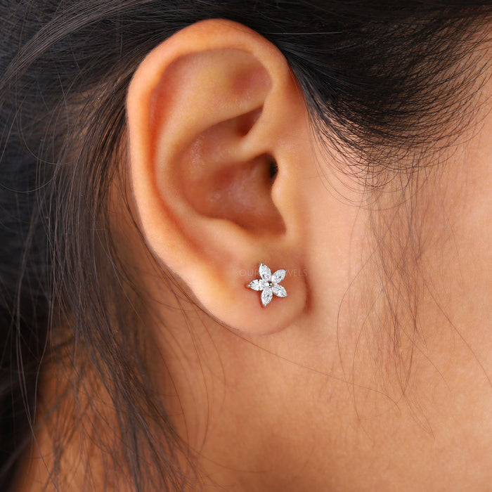 Floral Shape Marquise Diamond Earring