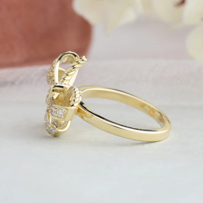 Round Diamond Cluster Ribbon Knot Bow Party Wear Ring