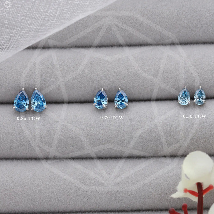 Blue Pear Diamond Screw Back Stud Earrings