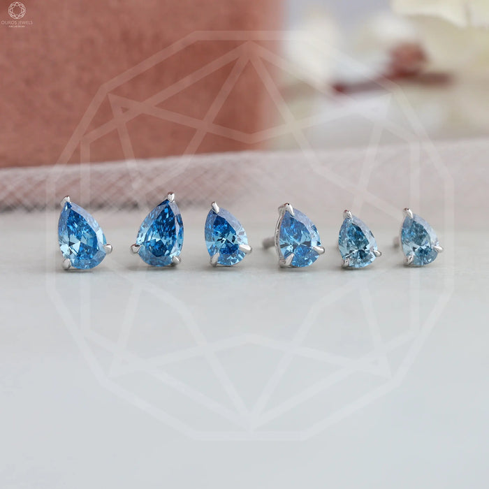 [Pear Shape Diamond Solitaire Earrings]-[Ouros Jewels]
