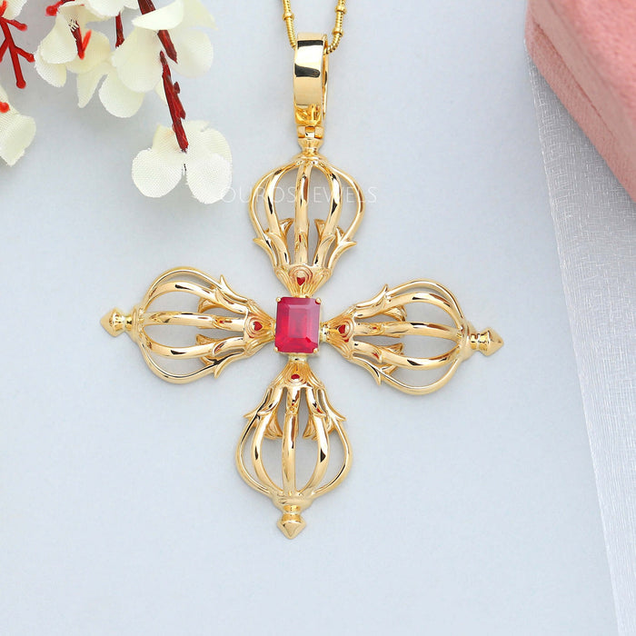Natural Ruby Gemstone Flower Necklace
