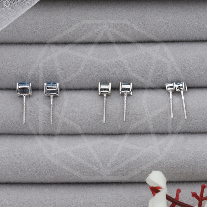 [Princess Cut Earrings White Gold]-[Ouros Jewels]