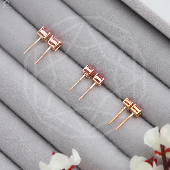 [14k Rose Gold Diamond Earrings]-[Ouros Jewels]