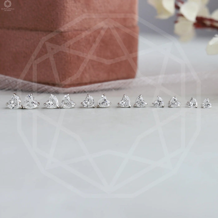 [Heart Diamond Combined Stud Earrings]-[Ouros Jewels]
