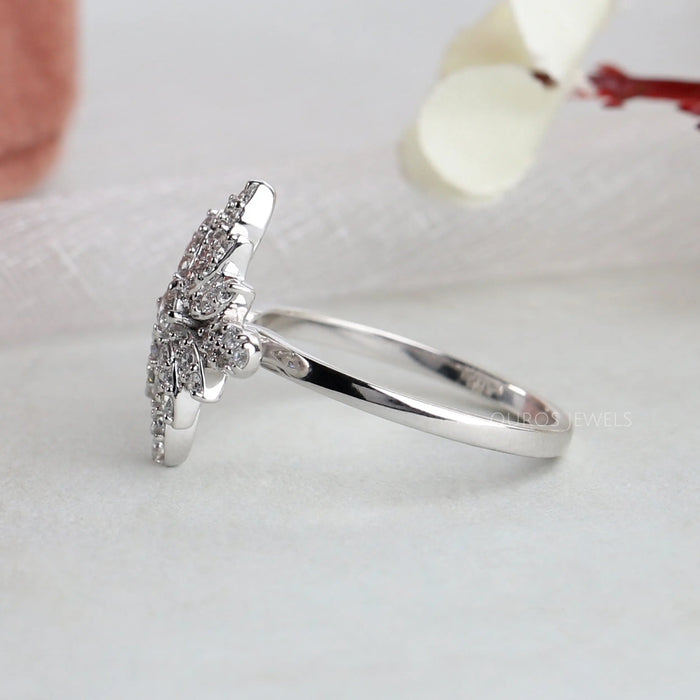 [14k White Gold Ring With Diamond]-[Ouros Jewels]
