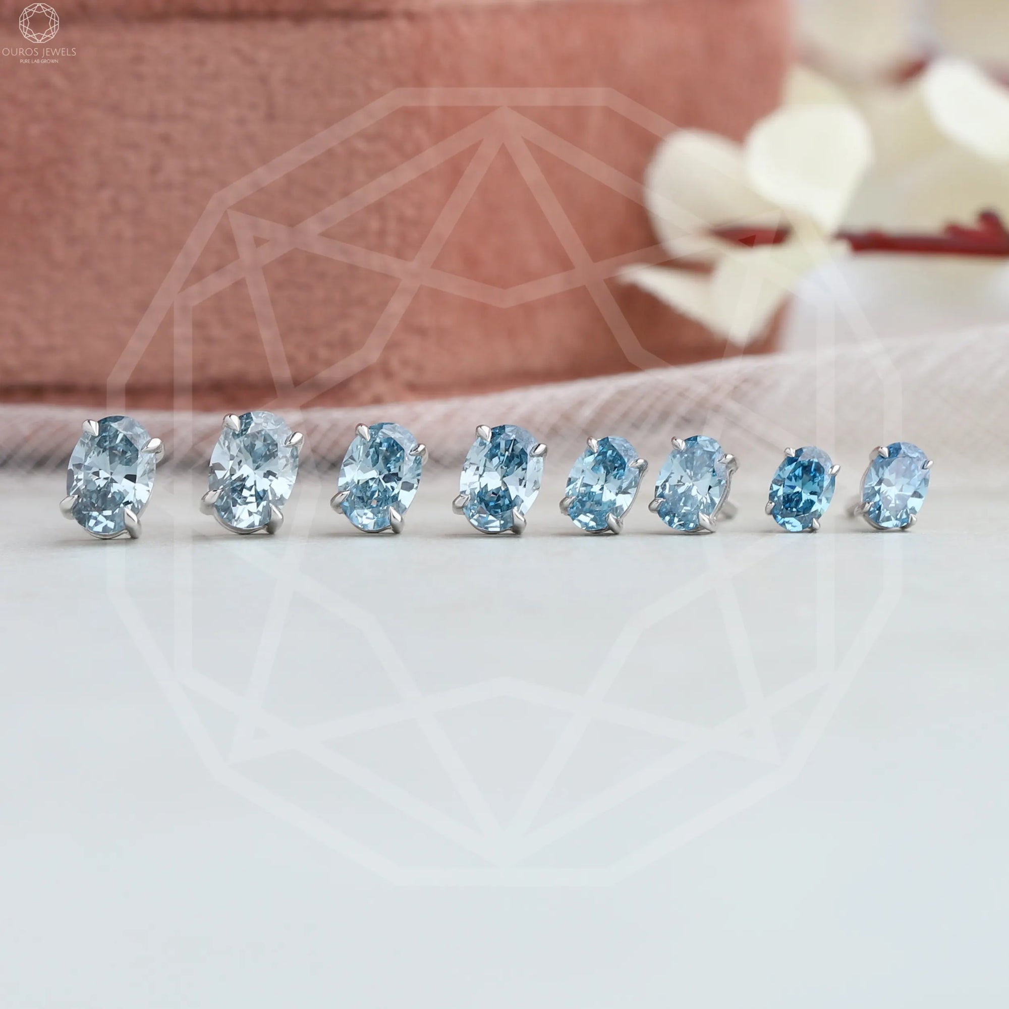 Lab Grown Blue Oval Diamond Earrings Studs