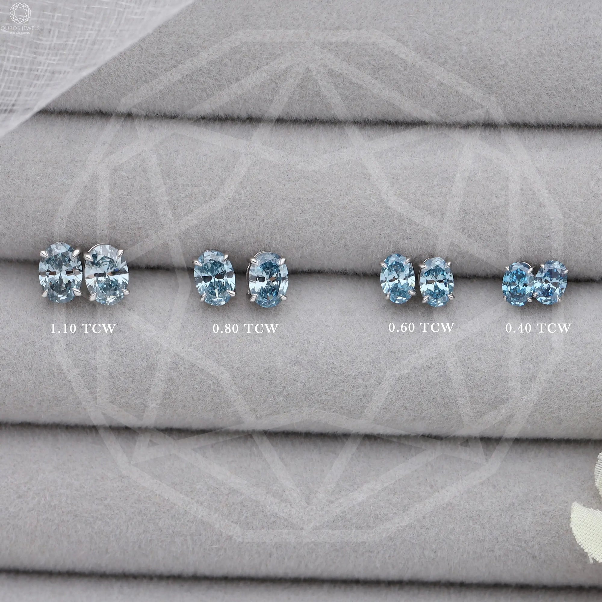 Lab Grown Blue Oval Diamond Earrings Studs