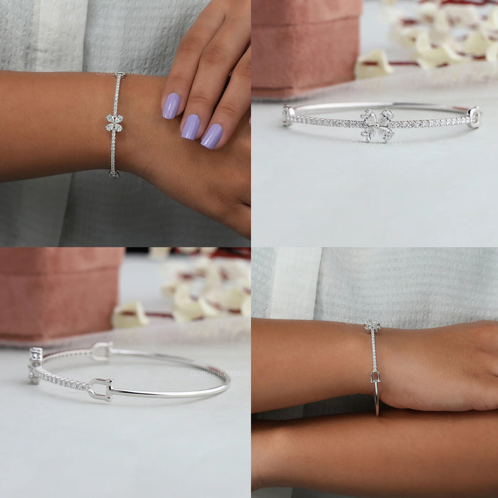 [Collage Of Prong Set Man Made Diamond Bangle For Wedding Gift]-[Ouros Jewels]