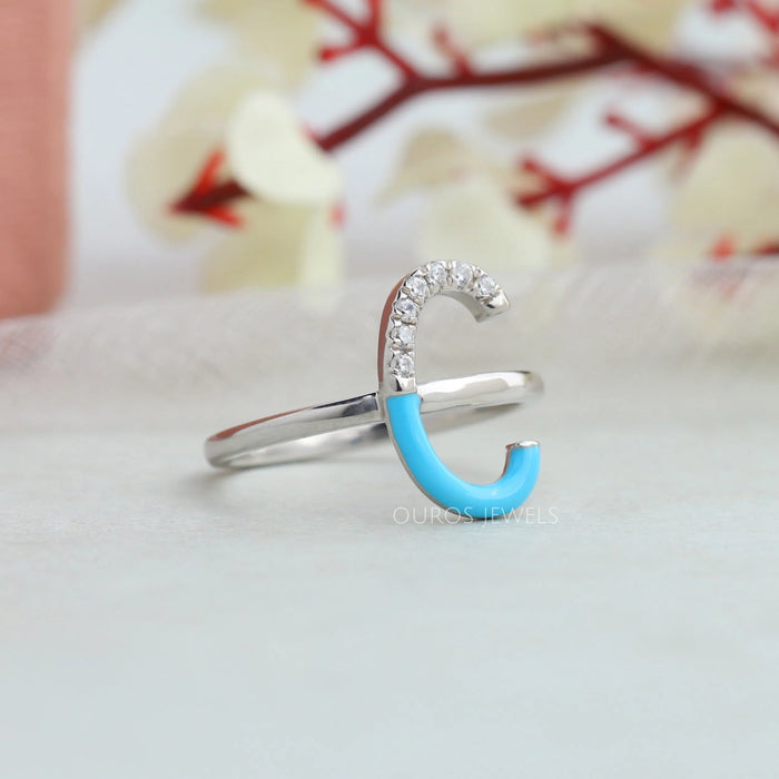 [Sky Enamel Engagement Ring]-[Ouros Jewels]