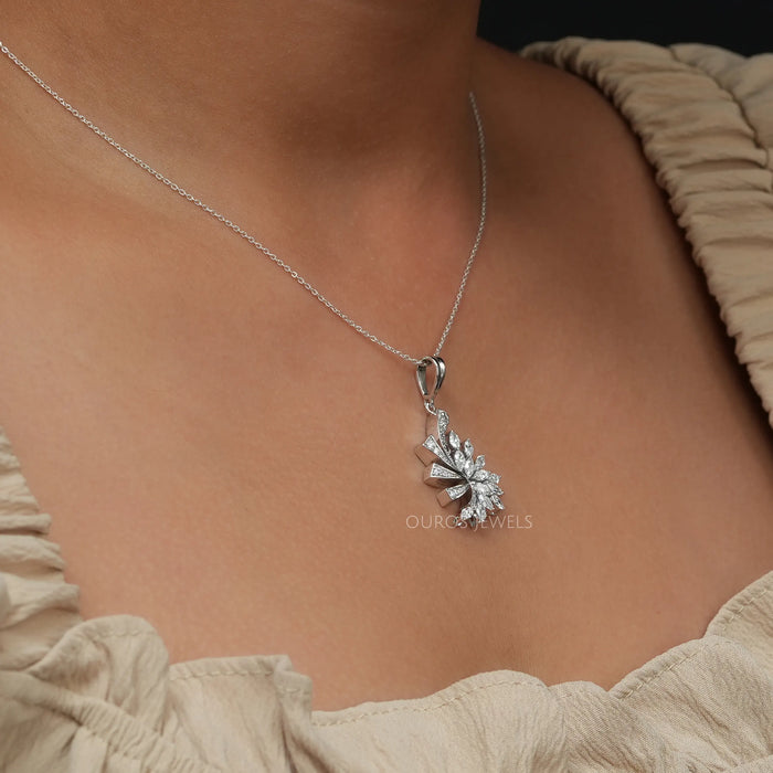 On neck side look of lab made diamond necklace made with eco friendly diamonds