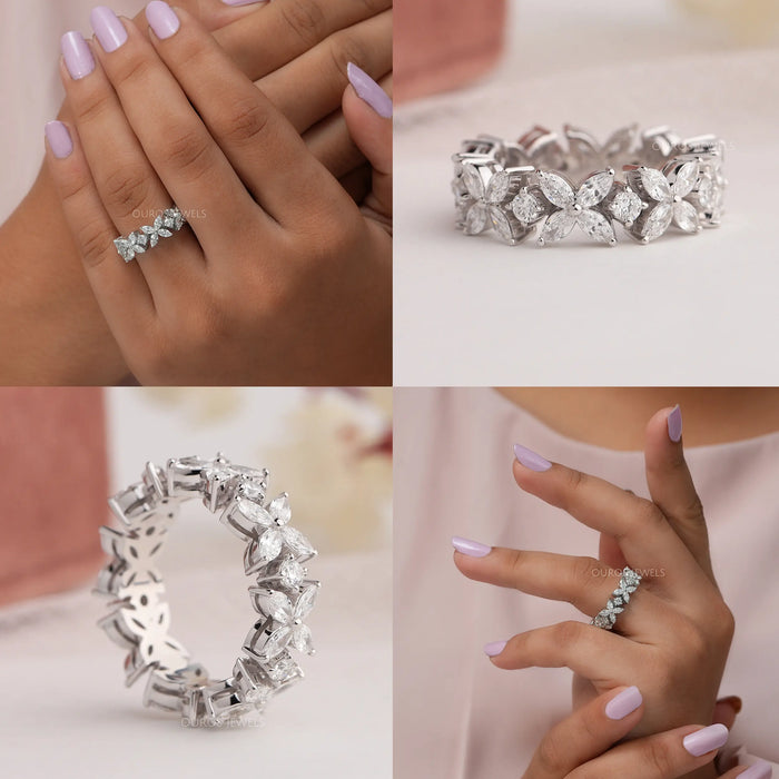 [Collage of Flower Shape Lab Diamond Wedding Band]-[Ouros Jewels]