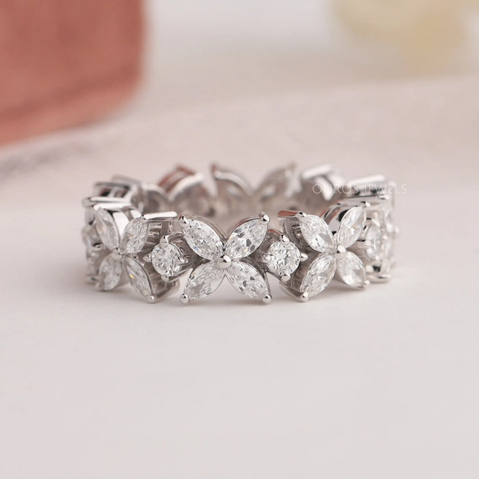 [Front View of Flower Cut Wedding Band]-[Ouros Jewels]