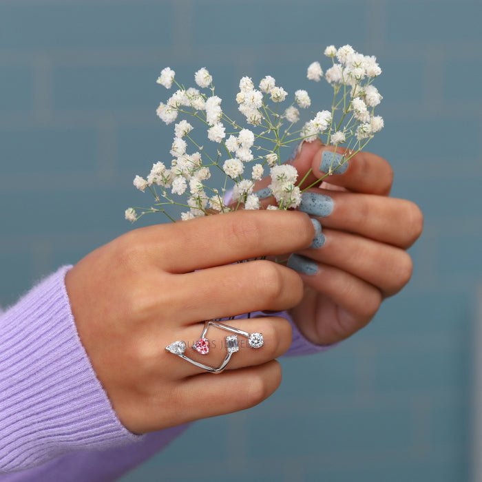 [A Women wearing Multi Diamond Dainty Ring]-[Ouros Jewels]