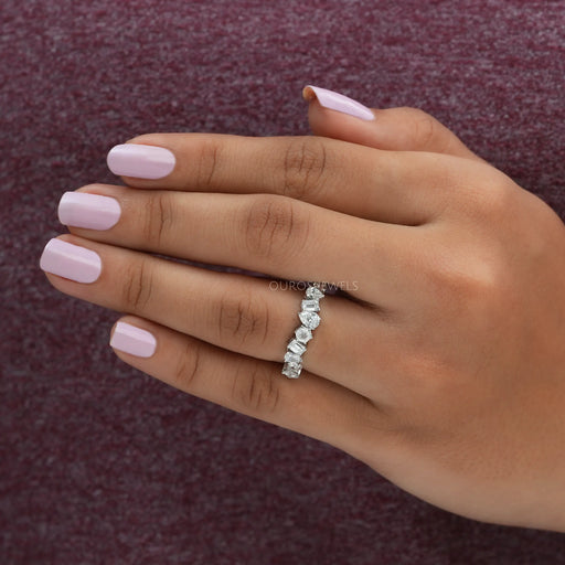 Stunning in finger look of multi shape diamond wedding anniversary ring