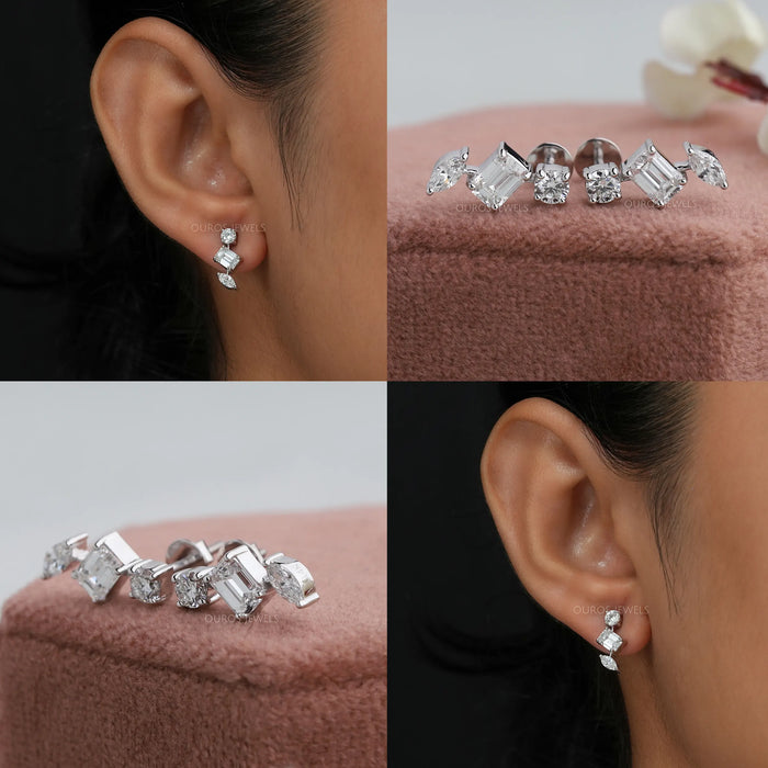 [Collage of Multi Shape Lab Diamond Stud Earrings]-[Ouros Jewels]