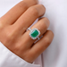In finger look of natural green gemstone diamond engagement ring comes in halo setting and 3 carat emerald