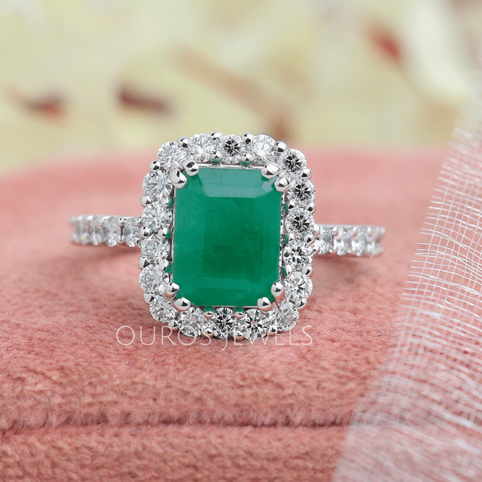NaturalGreenGemstoneEmeraldCutHaloEngagementRing