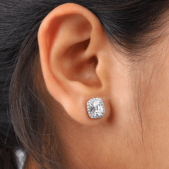 [Cushion Cut Halo Stud Earrings Perfect Anniversary Gift]-[Ouros Jewels]