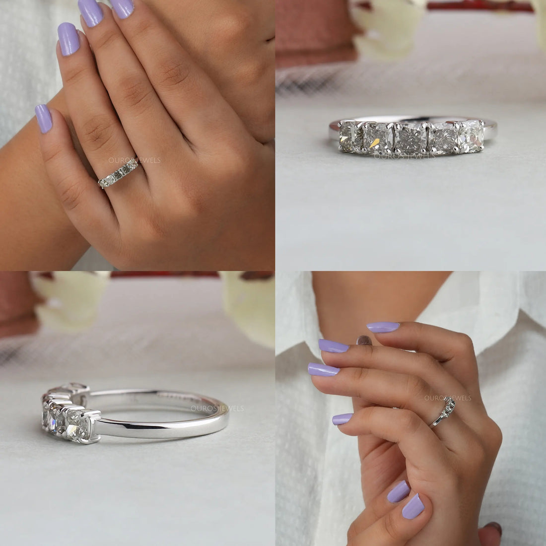 Olive Cushion Cut Wedding Band