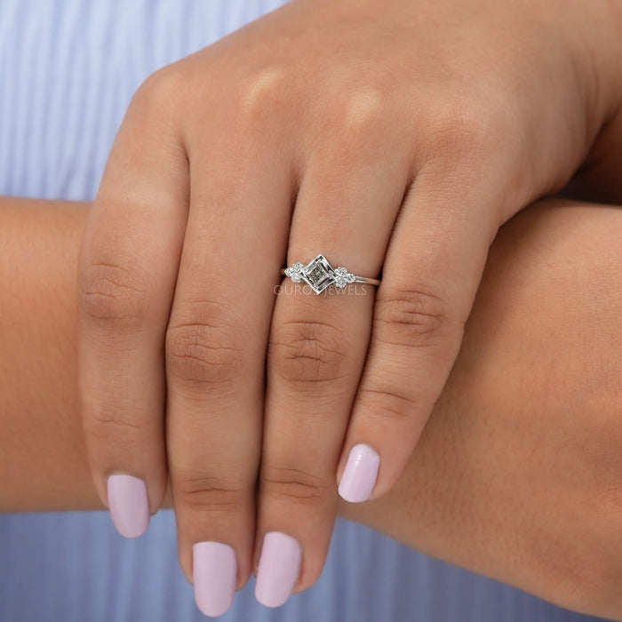 Olive Princess And Round Cut Lab Diamond Dainty Ring
