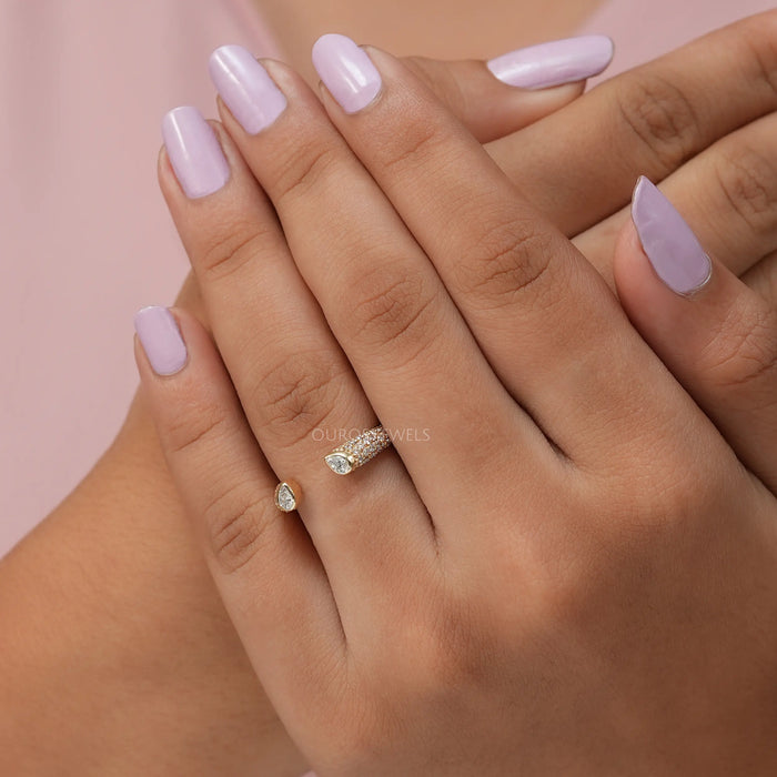 In finger look of Hand Made CVD Diamond Bezel Set Ring