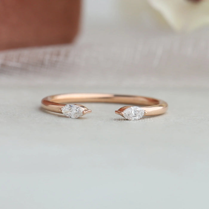 Two-Stone Square Emerald & Pear Diamond Open Ring